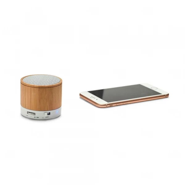 Caixa de Som em Bambu com Bluetooth e Microfone Personalizada 