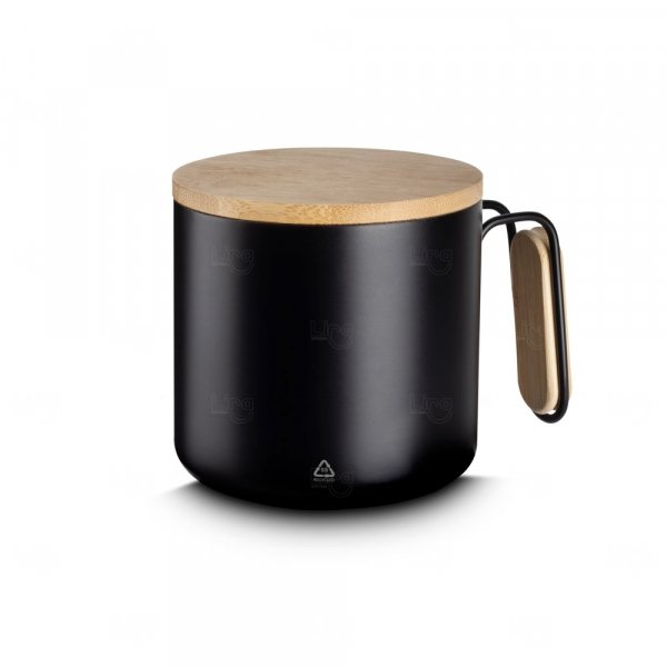 Caneca Térmica em Inox e Bambu 330ml Personalizada 