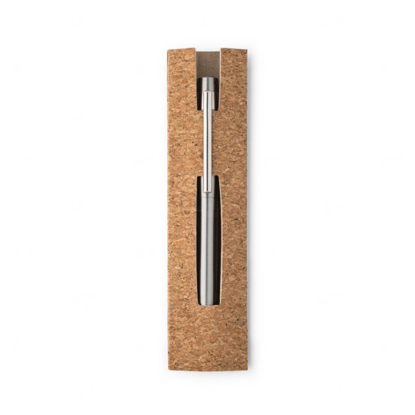 Caneta Aço Inox Reciclado com Estojo de Cortiça Personalizada 