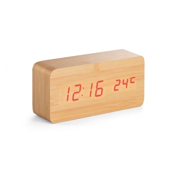 Relógio Digital de Mesa com LED Personalizado Madeira