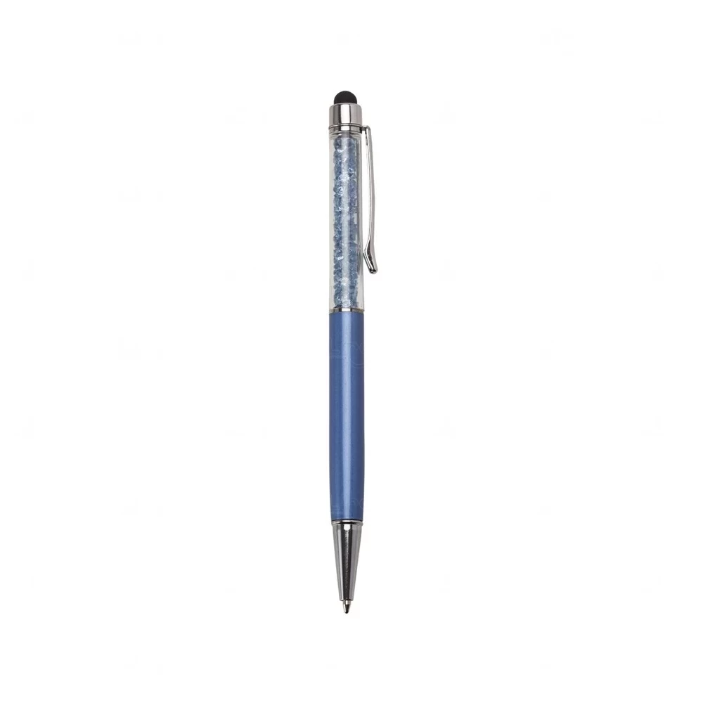 Caneta Metálica com Cristais e Touch Personalizada Azul Escuro