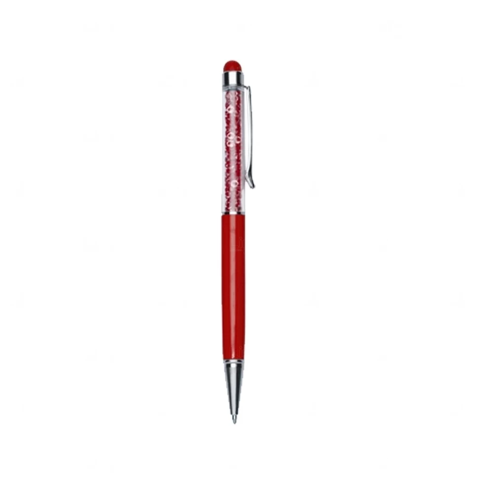 Caneta Metálica com Cristais e Touch Personalizada Vermelho e Vermelho
