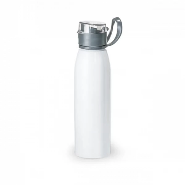 Garrafa de Alumínio 650ml com Tampa Retrátil Personalizada Branco