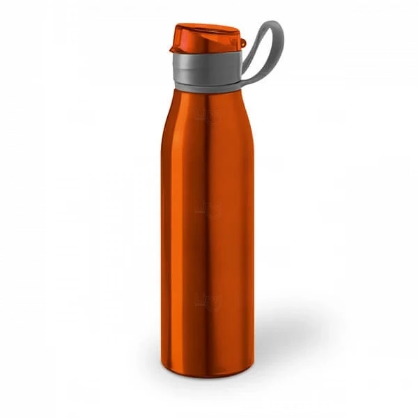 Garrafa de Alumínio 650ml com Tampa Retrátil Personalizada Laranja