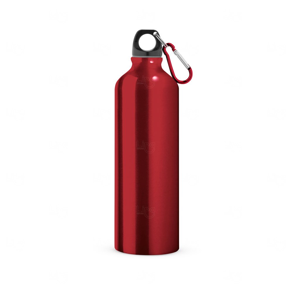 Garrafa 800ml em Alumínio com Mosquetão Personalizada Vermelho