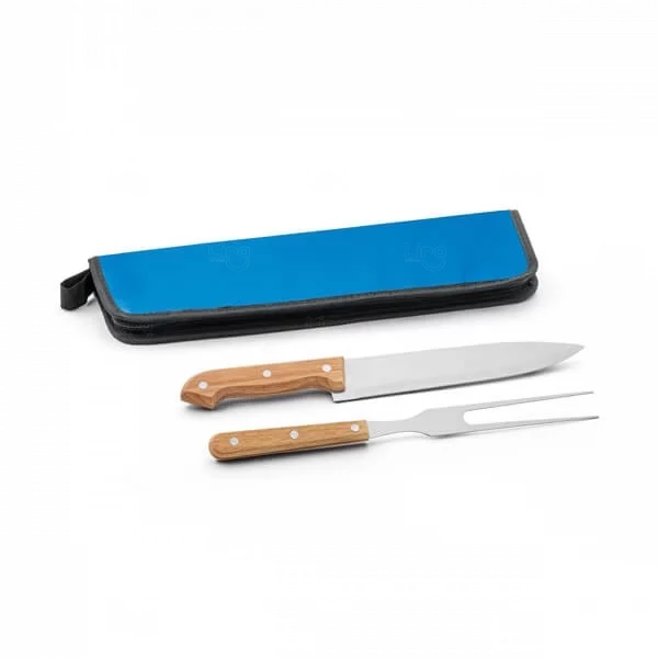 Kit Churrasco Personalizado 2 Peças com Estojo Colorido Azul Claro
