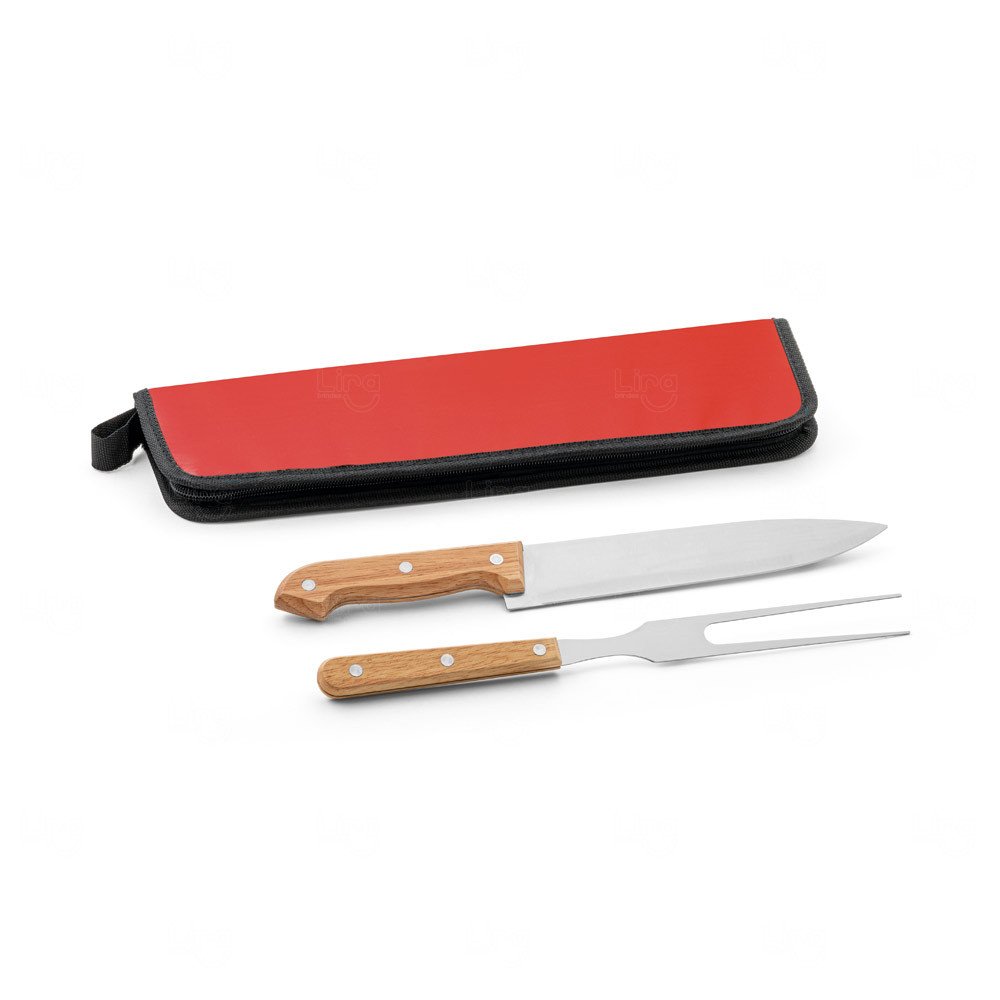 Kit Churrasco Personalizado 2 Peças com Estojo Colorido Vermelho