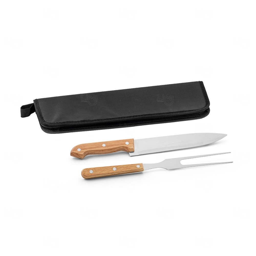 Kit Churrasco Personalizado 2 Peças com Estojo Colorido Preto