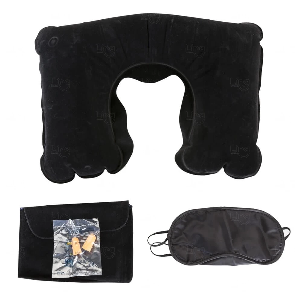 Kit Viagem com Travesseiro, Máscara e Protetor Auricular Preto