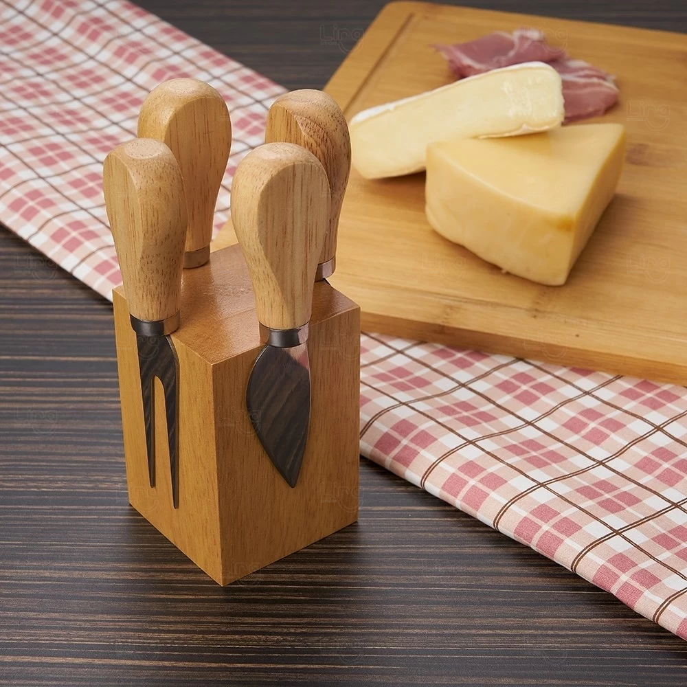 Kit Queijo 4 peças com Suporte Magnético em Bambu Personalizado 