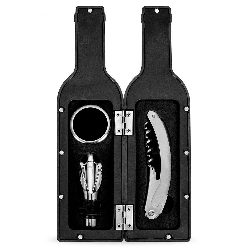 Kit Vinho 3 Peças em Estojo Garrafa Personalizado Preto
