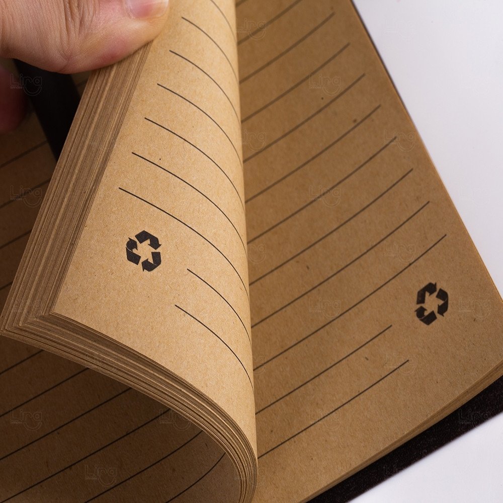 Caderno Ecológico Café com Caneta Personalizado - 21,3 x 15,7 cm 