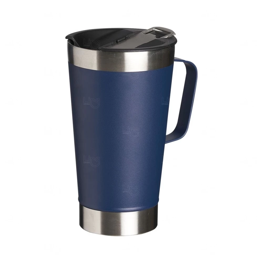 Caneca Térmica Inox com Abridor Personalizada - 500ml Azul
