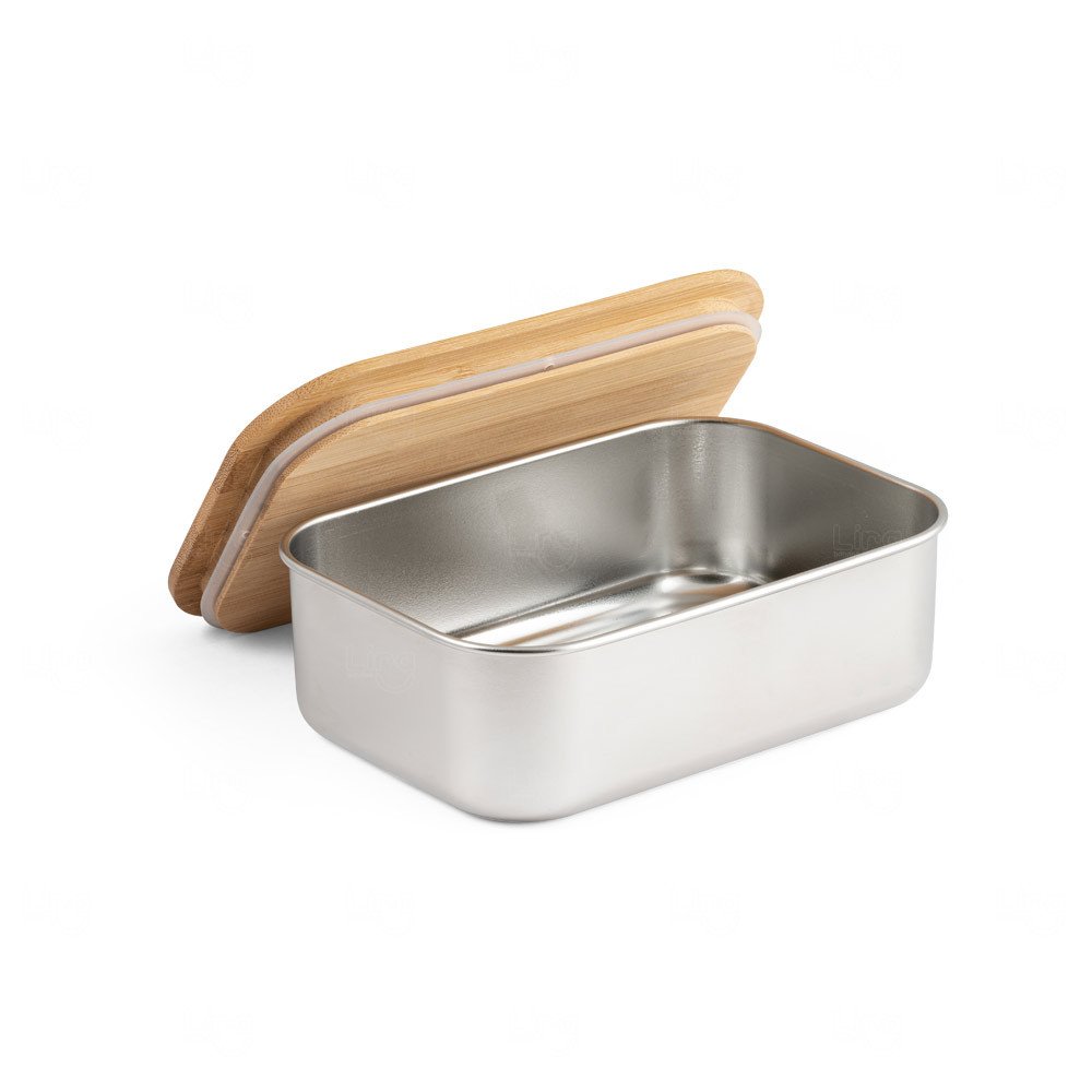 Marmita Inox e Bambu 800ml Personalizada Natural