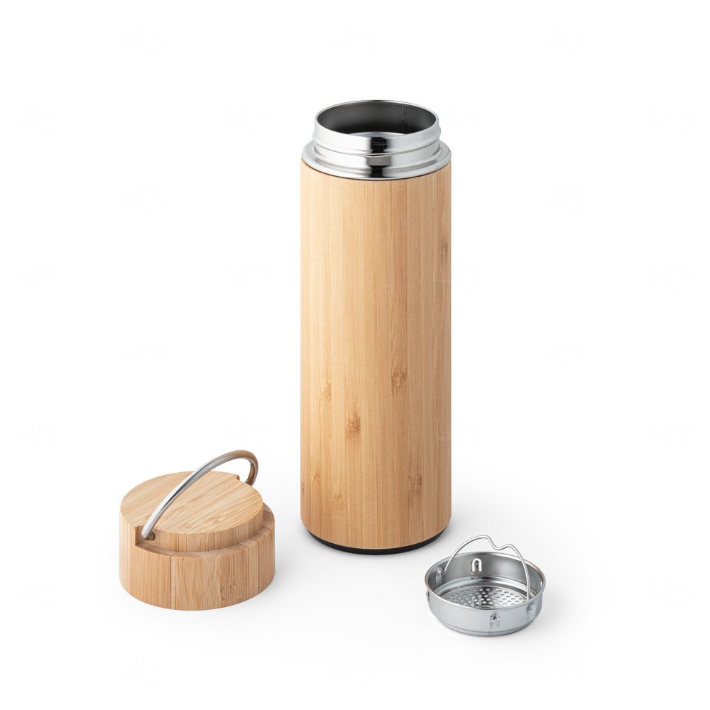 Garrafa Térmica 440ml Inox e Bambu com Infusor Personalizada 