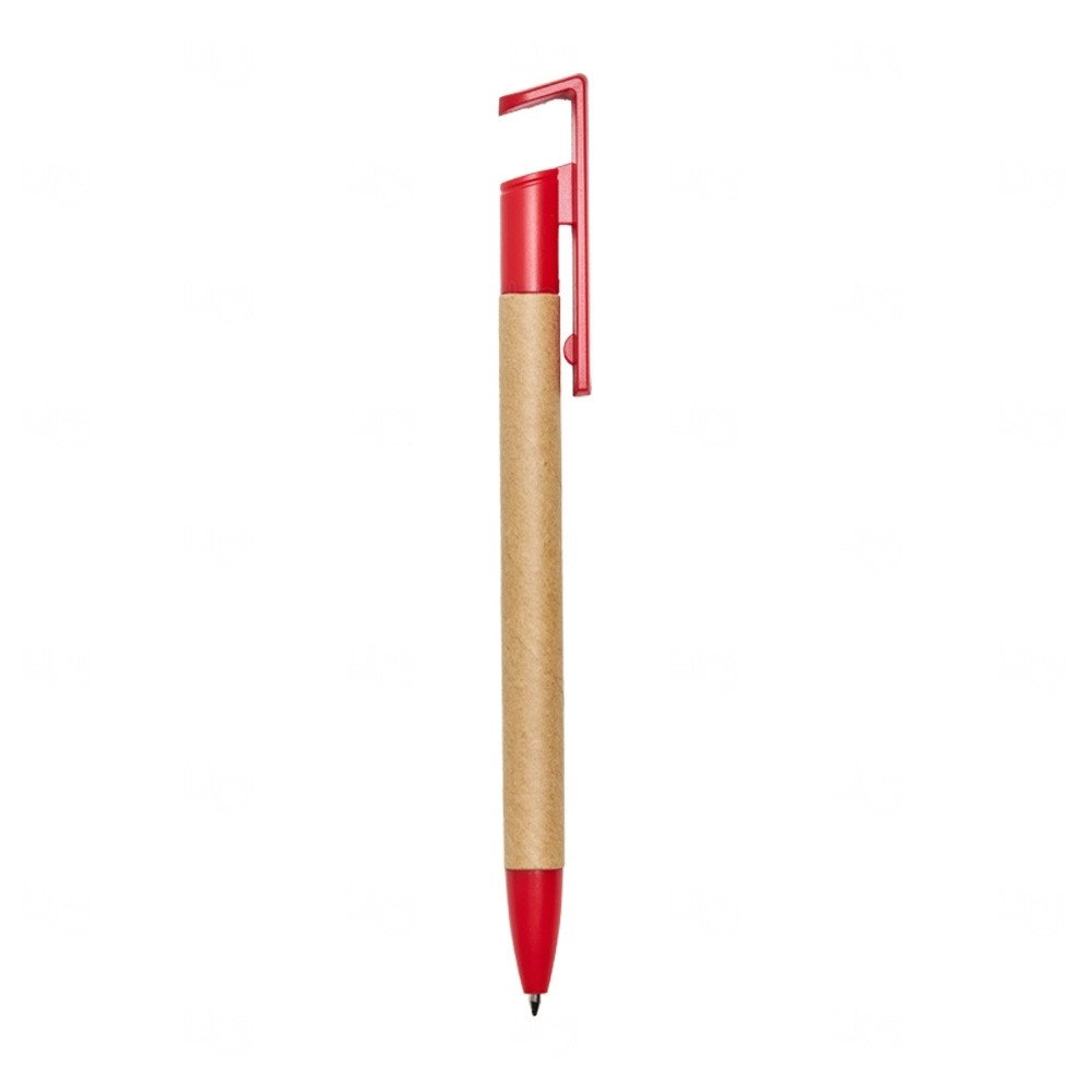 Caneta Papelão Ecológica com Suporte para Celular Personalizada Vermelho