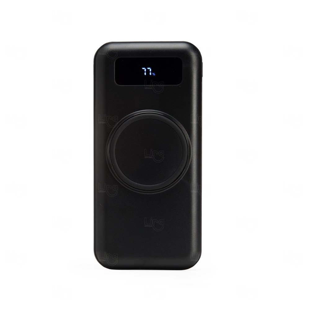 Power Bank p/ Indução e Cabos Acoplados Personalizado - 10.000mAh Preto