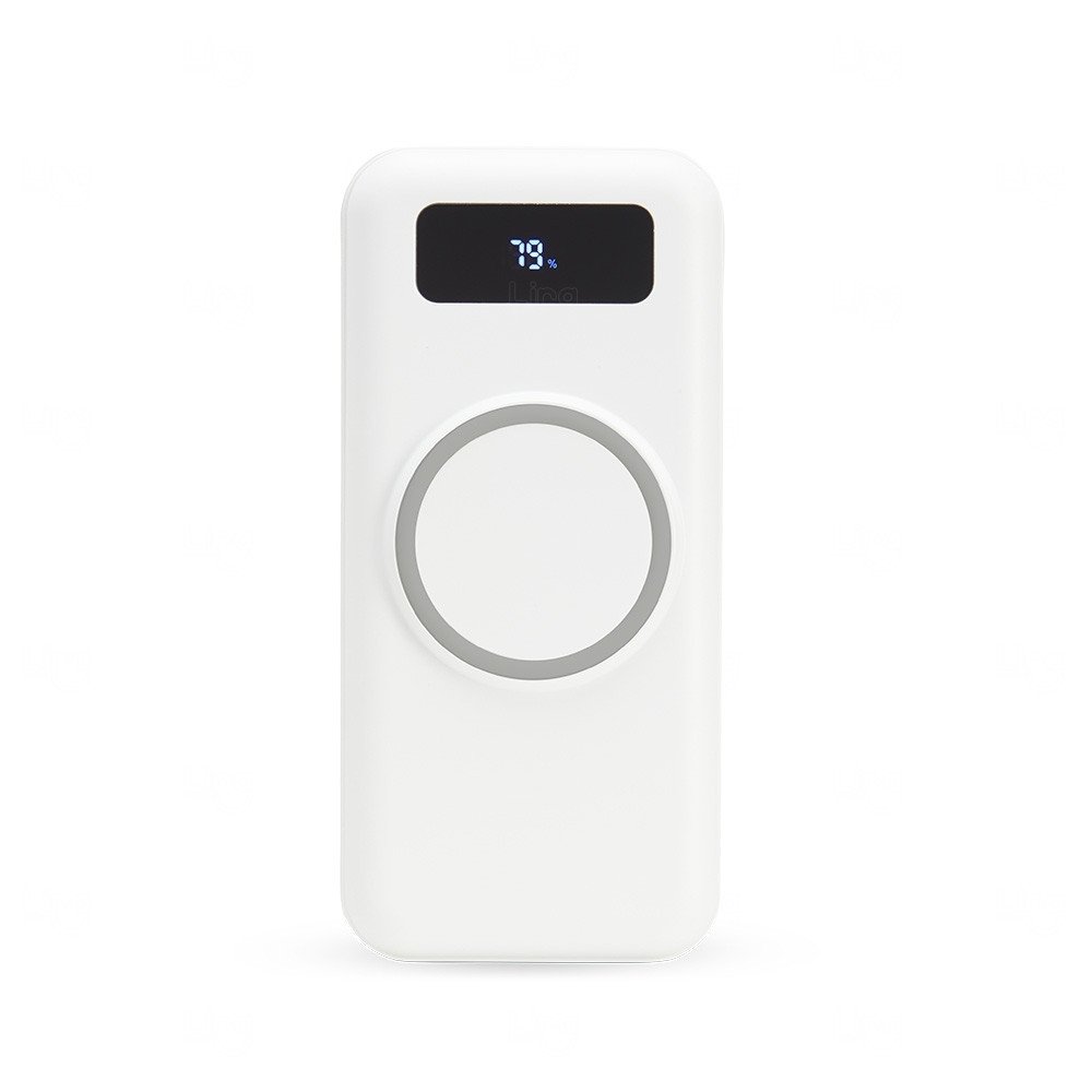 Power Bank p/ Indução e Cabos Acoplados Personalizado - 10.000mAh Branco e Cinza