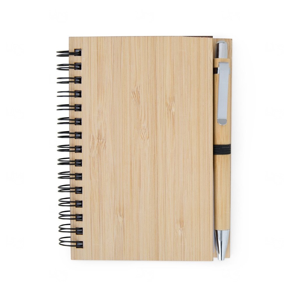 Caderneta Ecológica com Caneta Bambu Personalizada - 14 x 10,6 cm Bambu