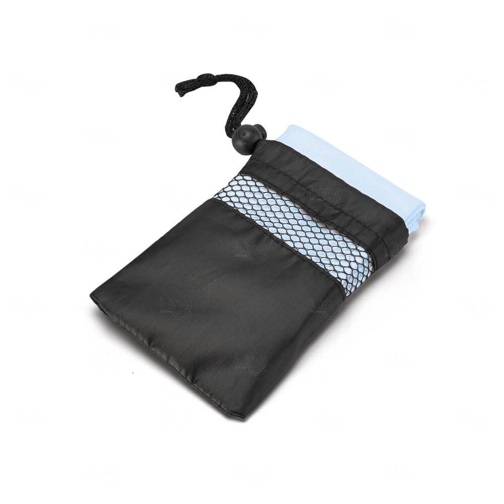Toalha Esportiva de Microfibra com Bolsa Personalizada Azul