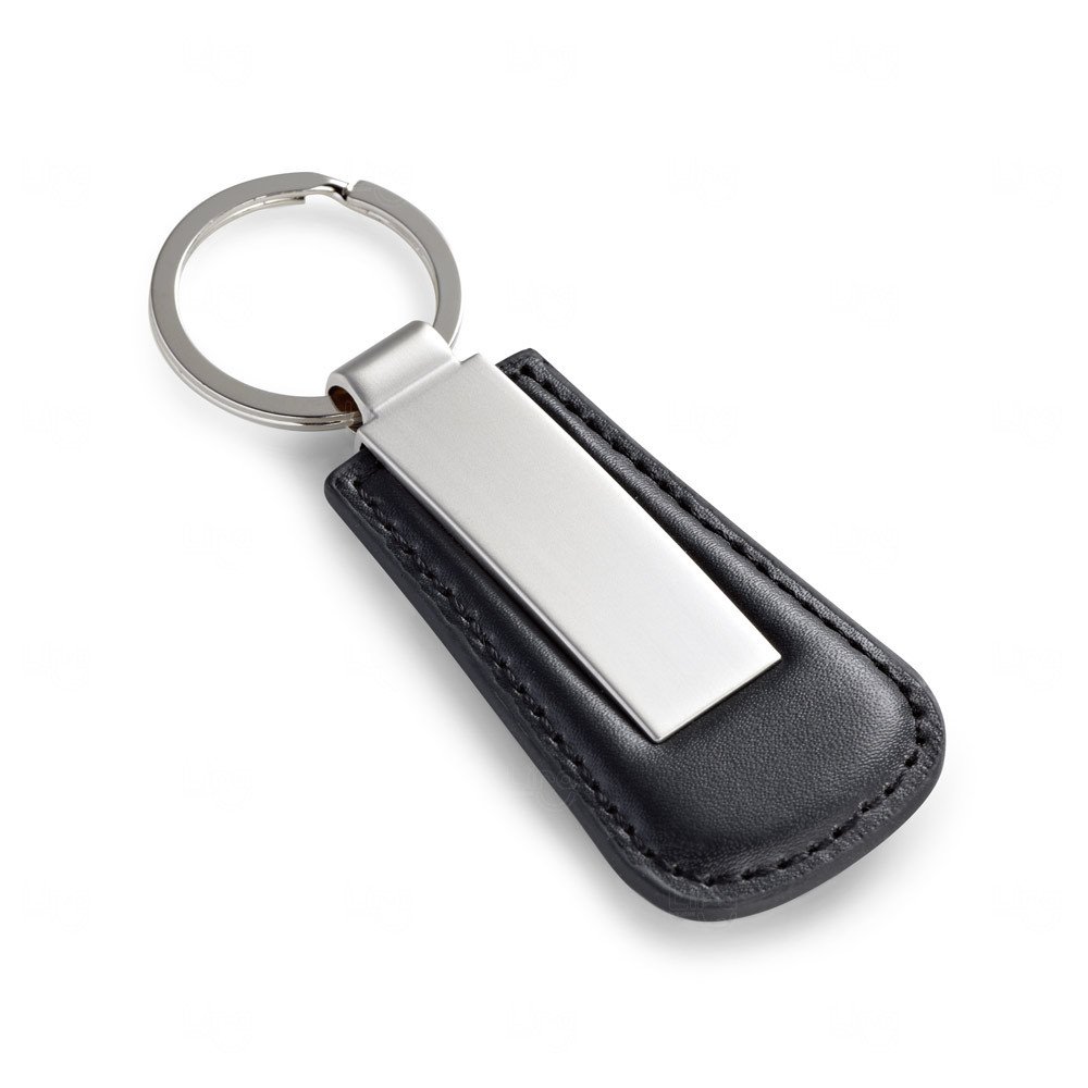 Chaveiro de Couro com Placa Metálica Personalizado Preto