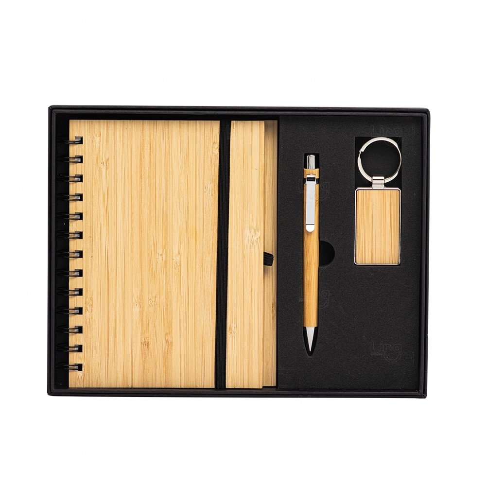 Kit Executivo Ecológico com 3 Peças em Bambu Personalizado 