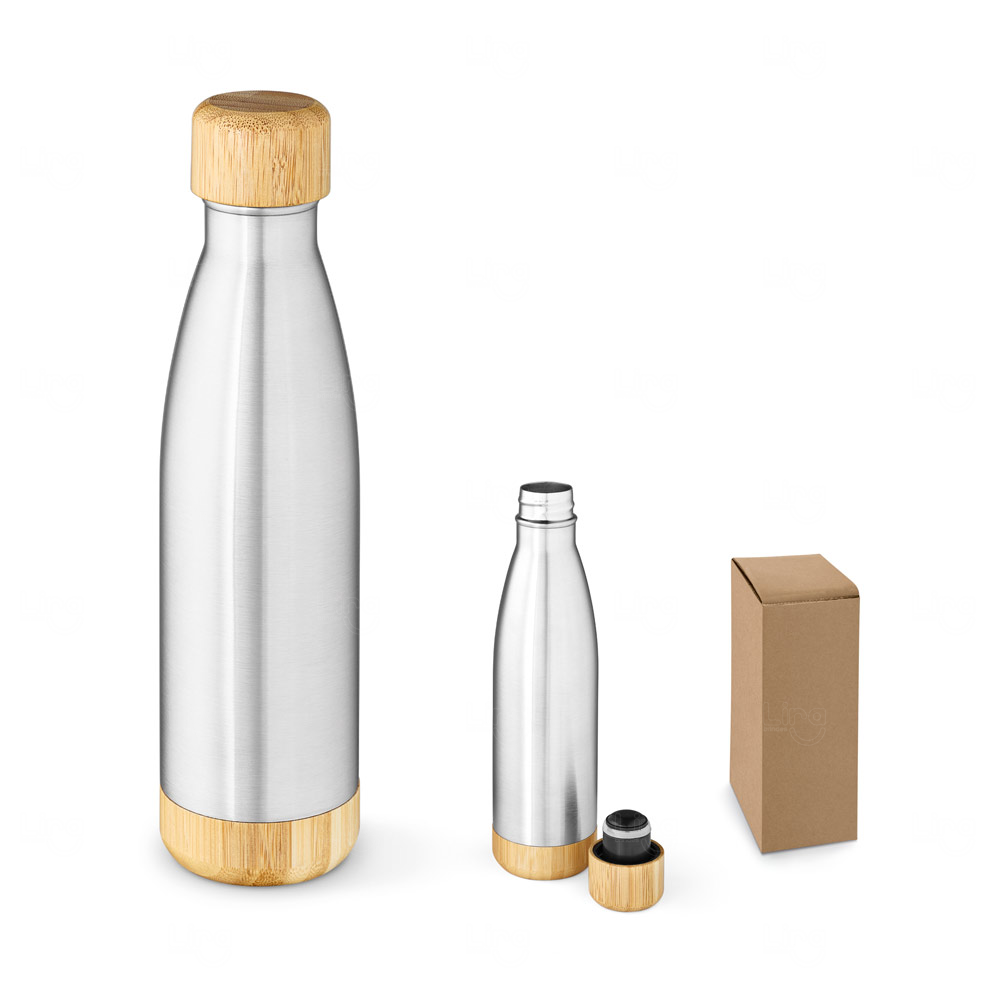 Garrafa em aço inox Personalizada com tampa em bambu 550 mL 