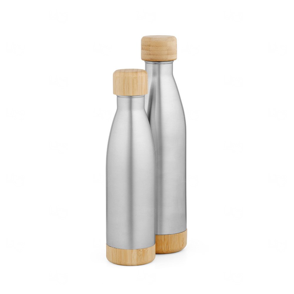 Garrafa em aço inox Personalizada com tampa em bambu 550 mL Inox