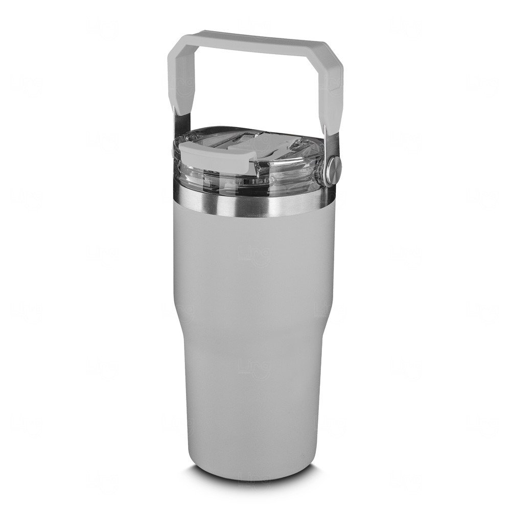 Copo Térmico Personalizado Inox 650ml com Tampa, Bico e Alça Cinza