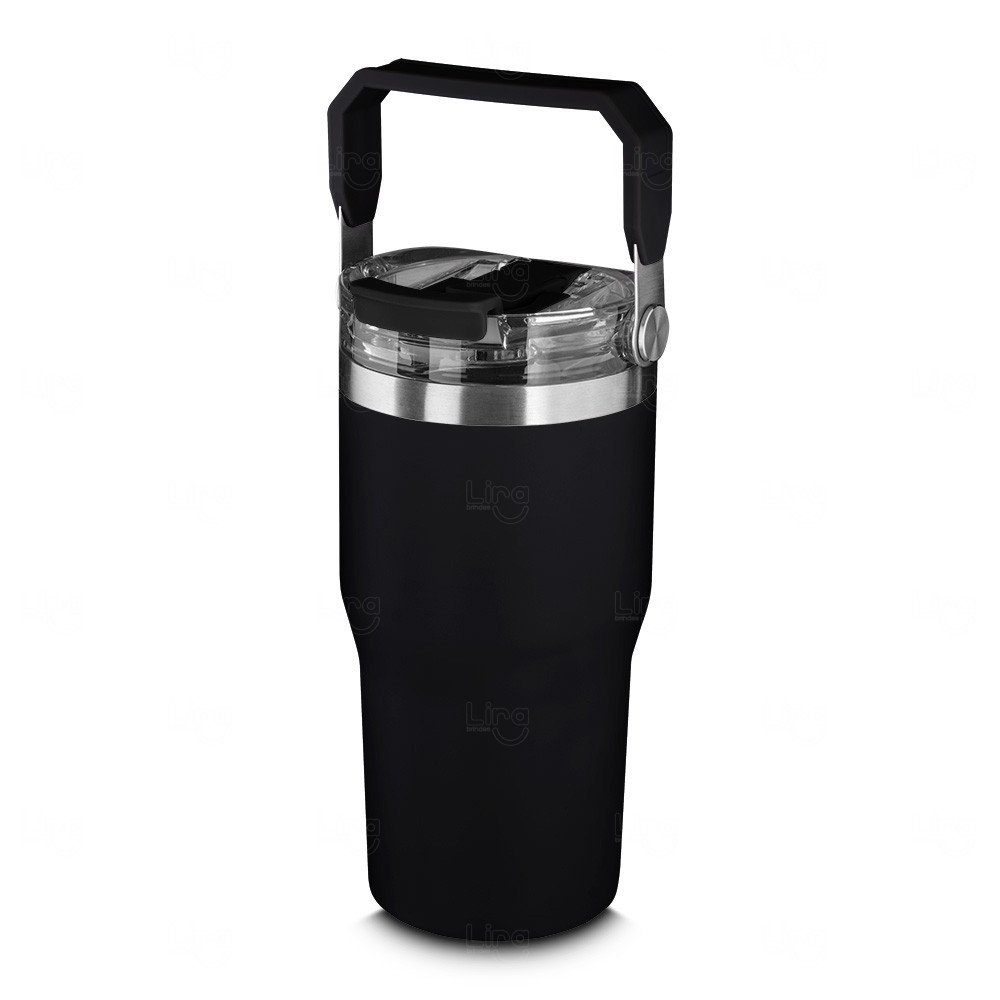 Copo Térmico Personalizado Inox 650ml com Tampa, Bico e Alça Preto