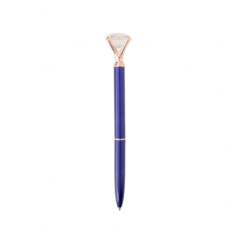 Caneta com Diamante Cristal Personalizada Azul Escuro