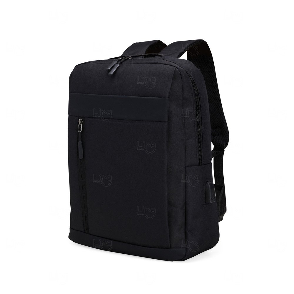 Mochila de Nylon  21L com USB Externo Personalizada Preto