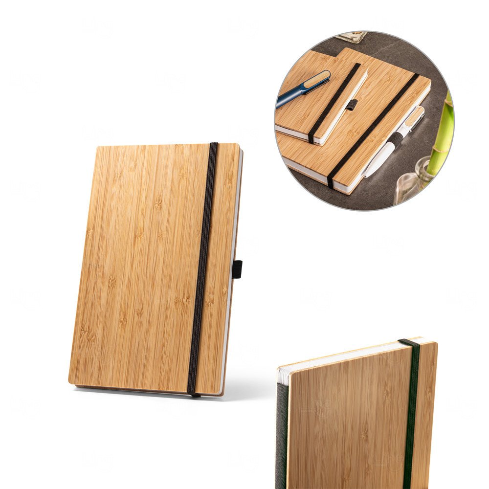 Caderno Ecológico com Capa Dura de Bambu Personalizado 14 x 9cm 